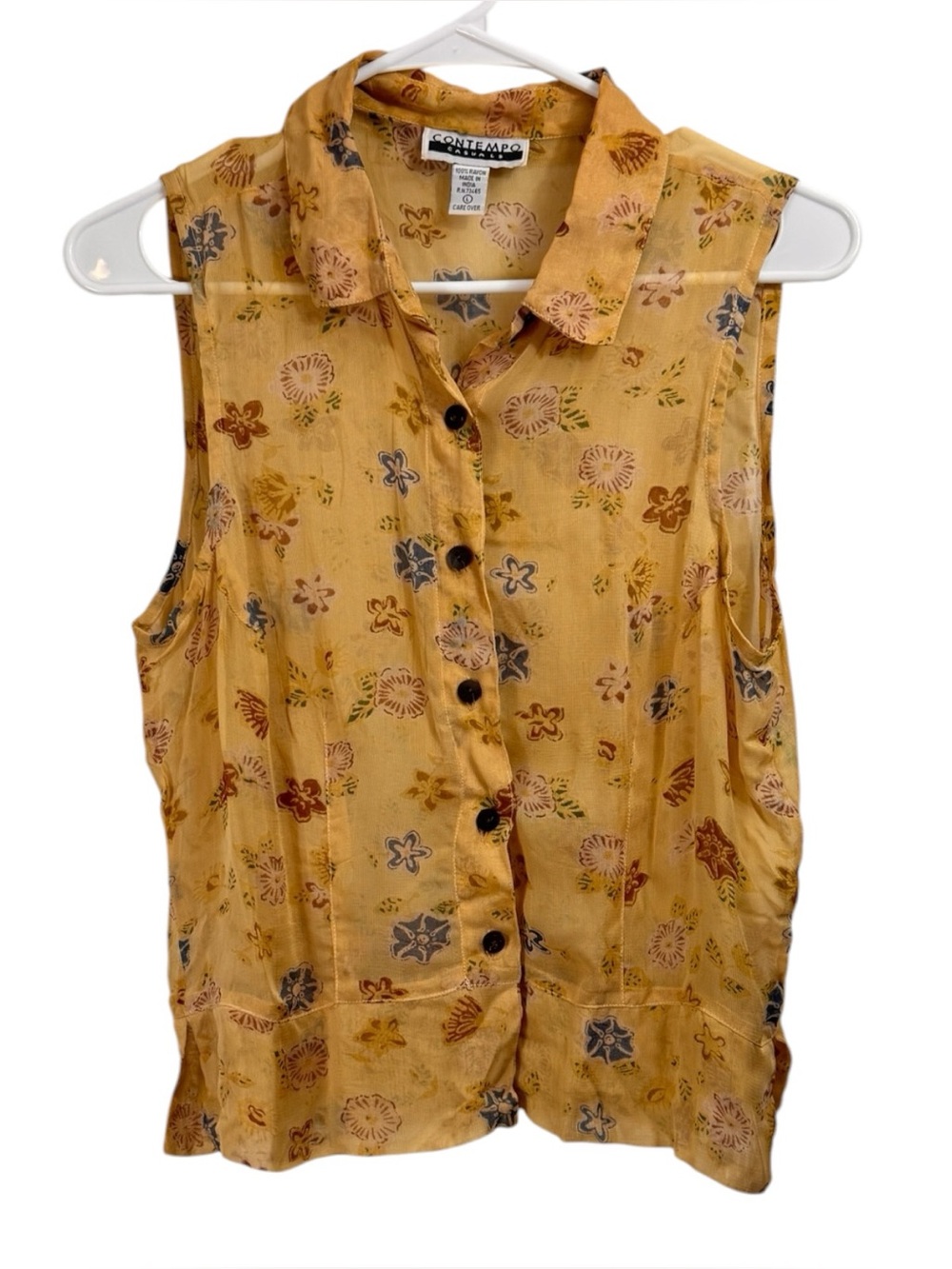 Vintage Contempo Casuals Size Large Sheer Floral Blouse Romantic 90s Feminine